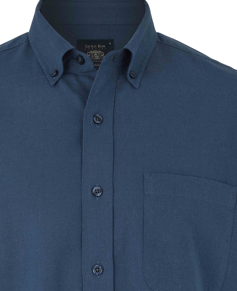 Navy Linen Cotton Classic Fit Button-Down Short Sleeve Casual Shirt