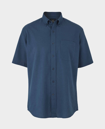 Navy Linen Cotton Classic Fit Button-Down Short Sleeve Casual Shirt