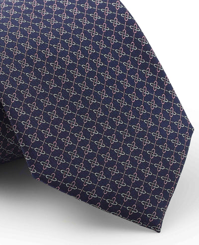 Men's Navy Link Print Silk Tie pattern detail
