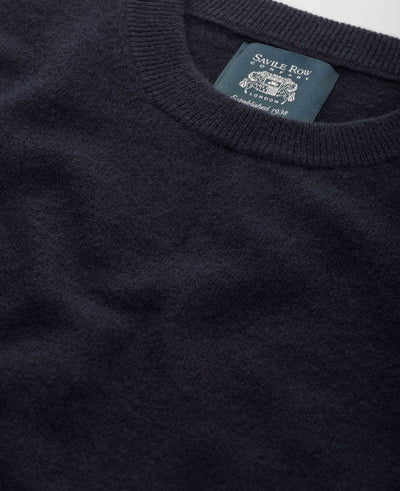 Navy Merino Wool Cashmere Crew Neck Jumper