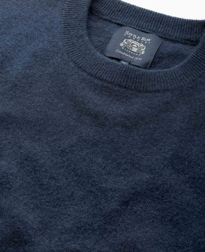 Men's Navy Merino Wool Cashmere Crew Neck Jumper collar detail