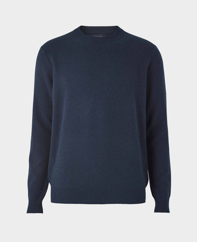Men's Navy Merino Wool Cashmere Crew Neck Jumper Mannequin Grey