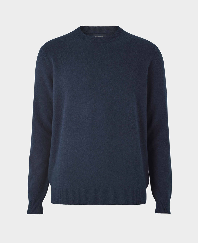 Men's Navy Merino Wool Cashmere Crew Neck Jumper Mannequin Grey