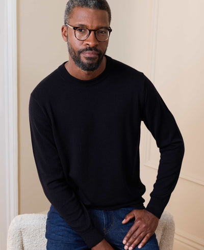 Navy Merino Wool Crew Neck Jumper
