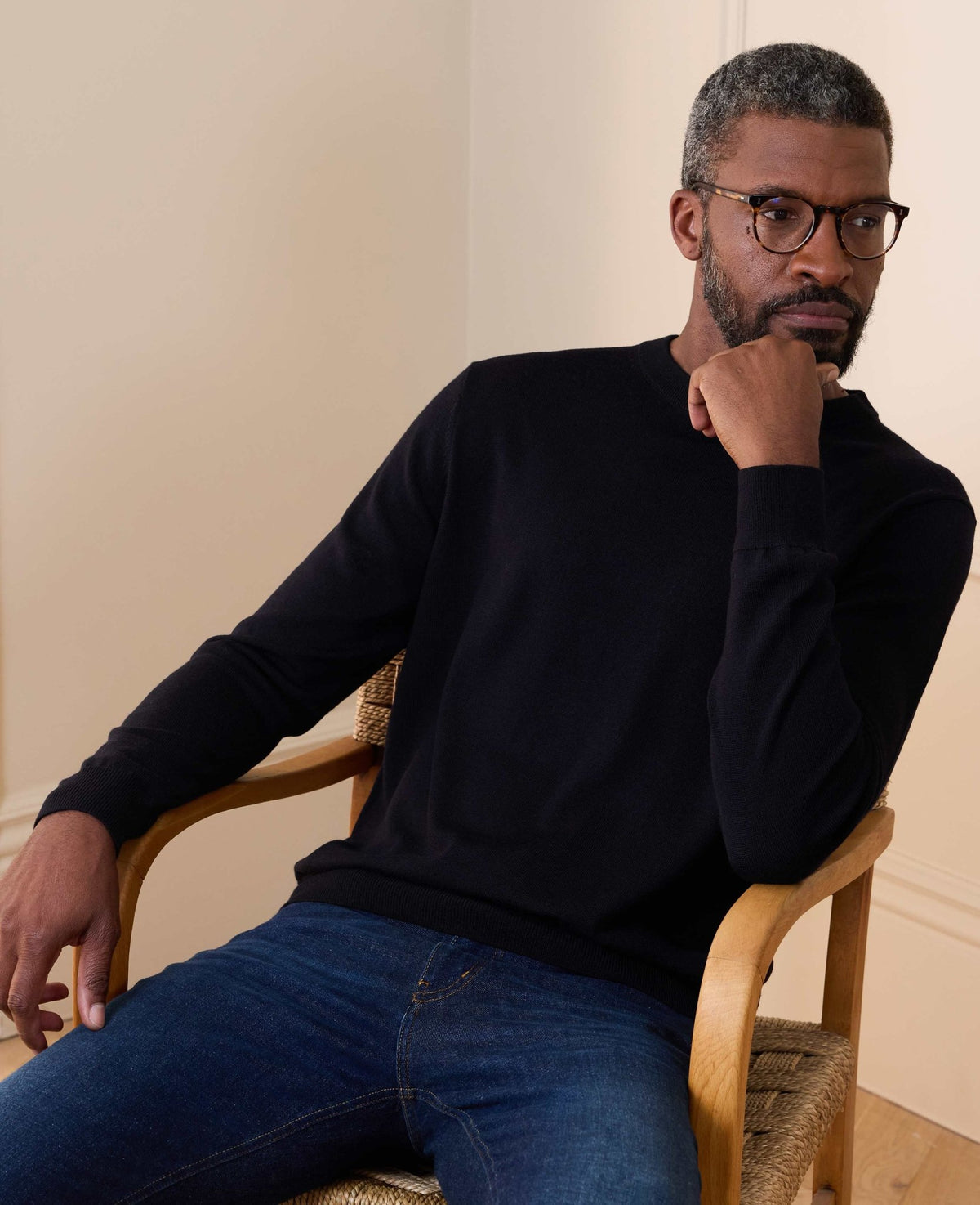 Navy Merino Wool Crew Neck Jumper