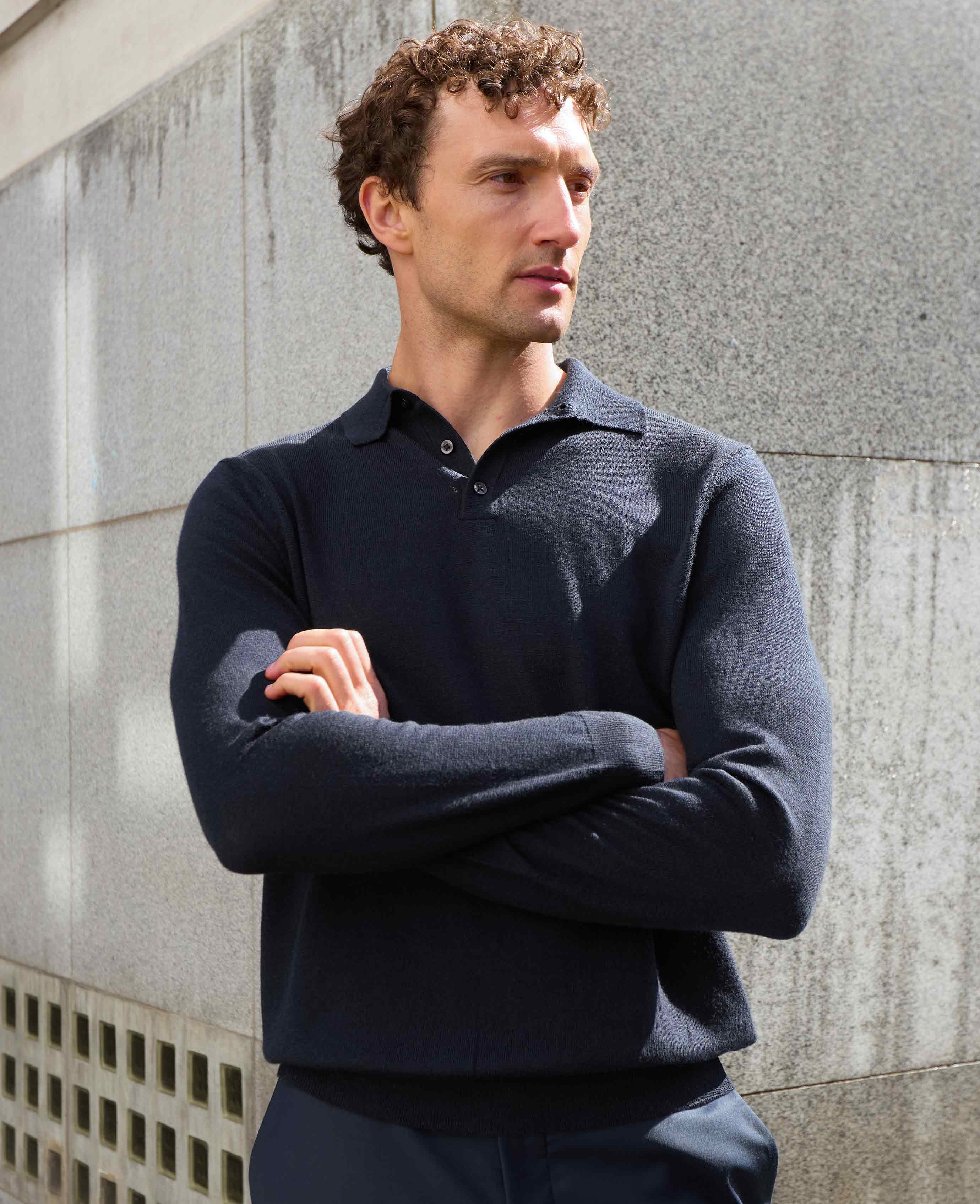 トップス REGULAR-FIT KNITTED POLO SHIRT NAVY XL Buy Blue Navy Regular Fit Knitted Long Sleeve Polo Shirt from Next