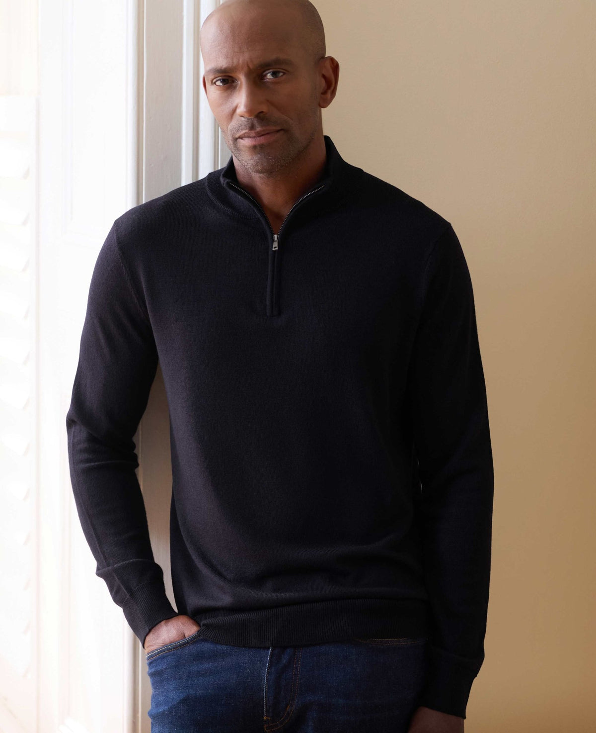 Navy Merino Wool Quarter Zip Jumper