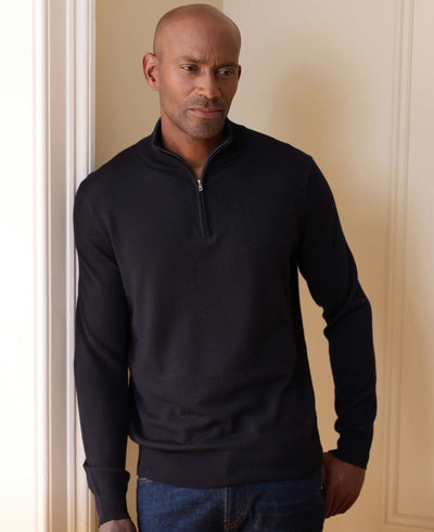 Navy Merino Wool Quarter Zip Jumper