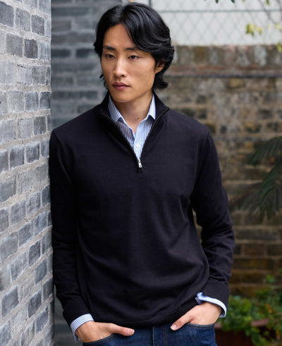 Navy Merino Wool Quarter Zip Jumper