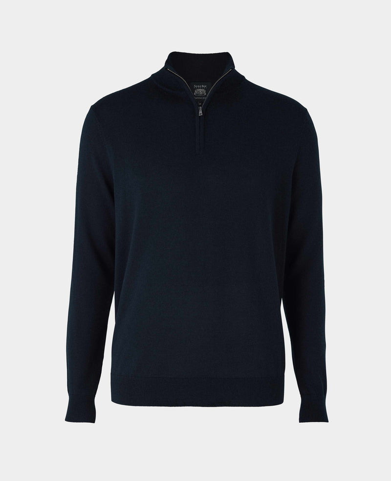 Navy Merino Wool Zip Neck Jumper