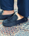 Navy Microsuede Moccasin Slippers