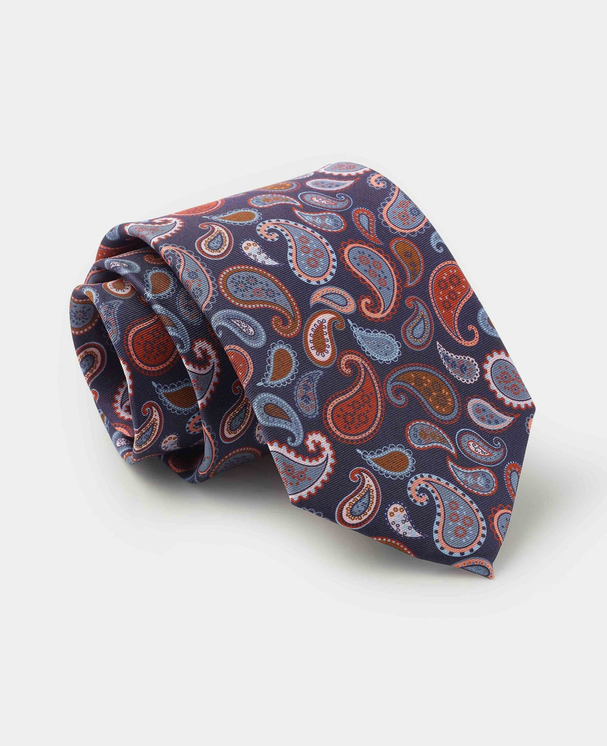 Men's Navy Multi Paisley Silk Tie rolled up