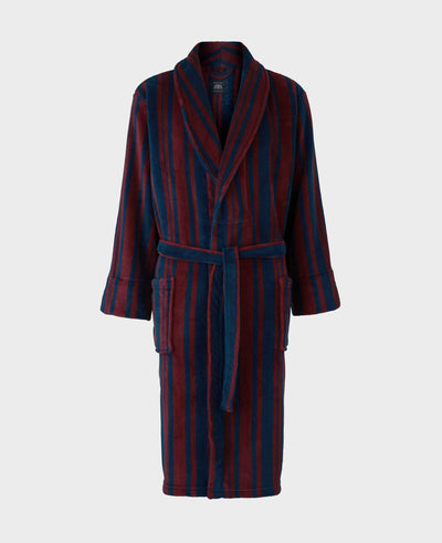 Navy Multi Stripe Super Soft Fleece Dressing Gown