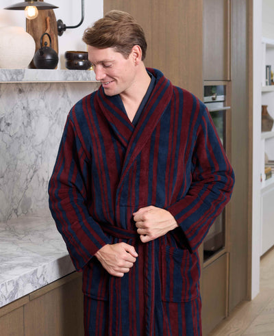 Navy Multi Stripe Super Soft Fleece Dressing Gown