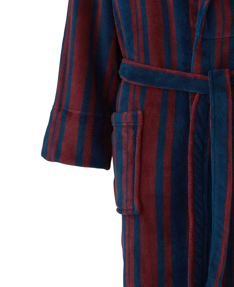 Navy Multi Stripe Super Soft Fleece Dressing Gown
