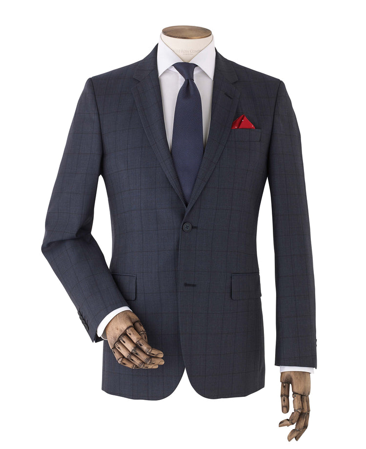 Men's Navy Muted Check Wool-Blend Suit Jacket