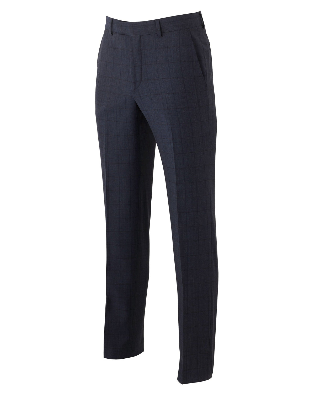 Men's Navy Muted Check Wool-Blend Suit Trousers