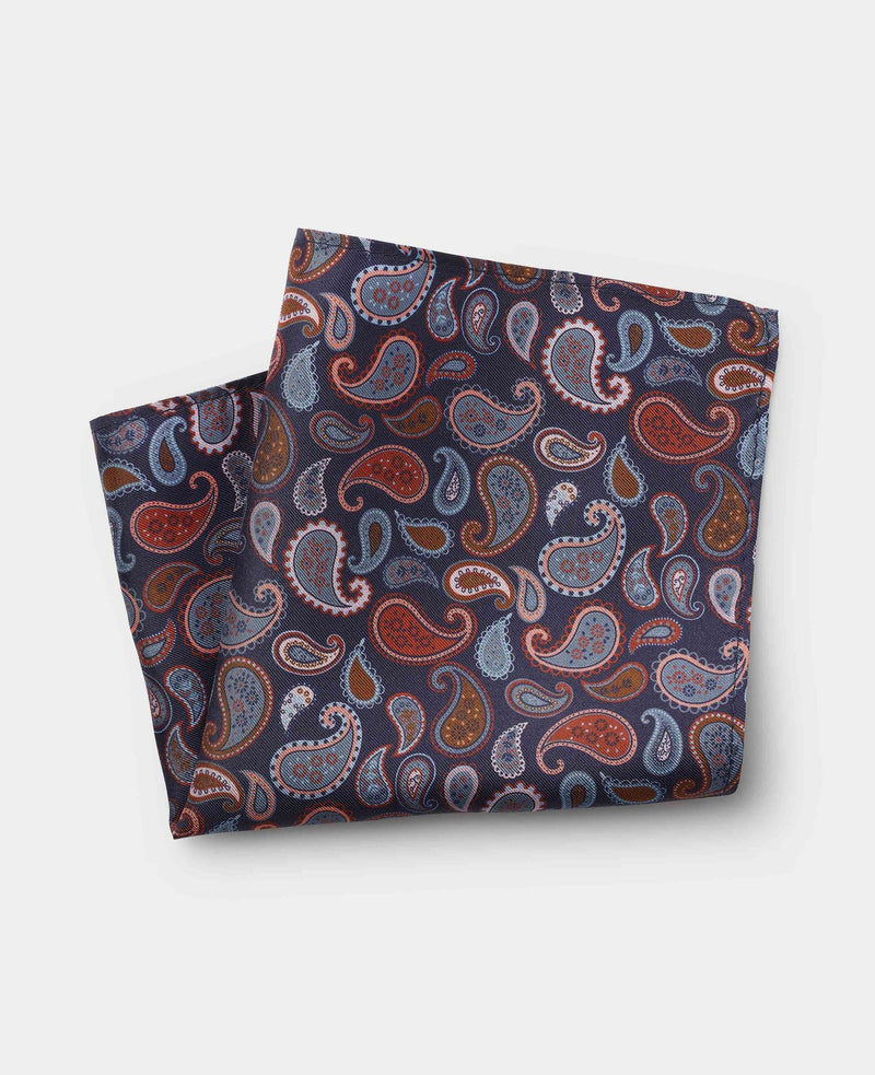 Navy Paisley Silk Pocket Square