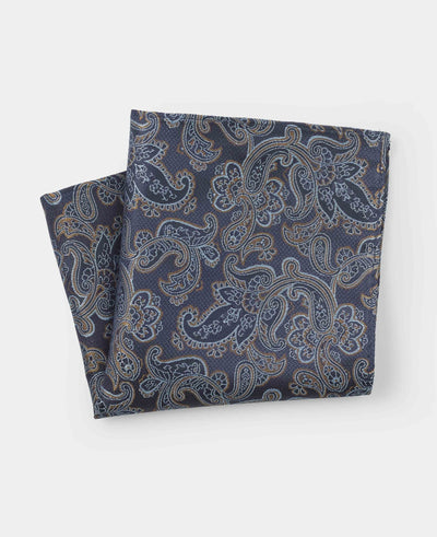Navy Paisley Silk Pocket Square