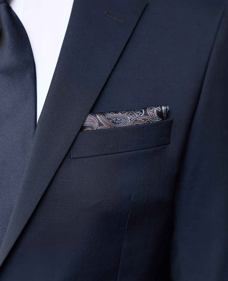 Navy Paisley Silk Pocket Square