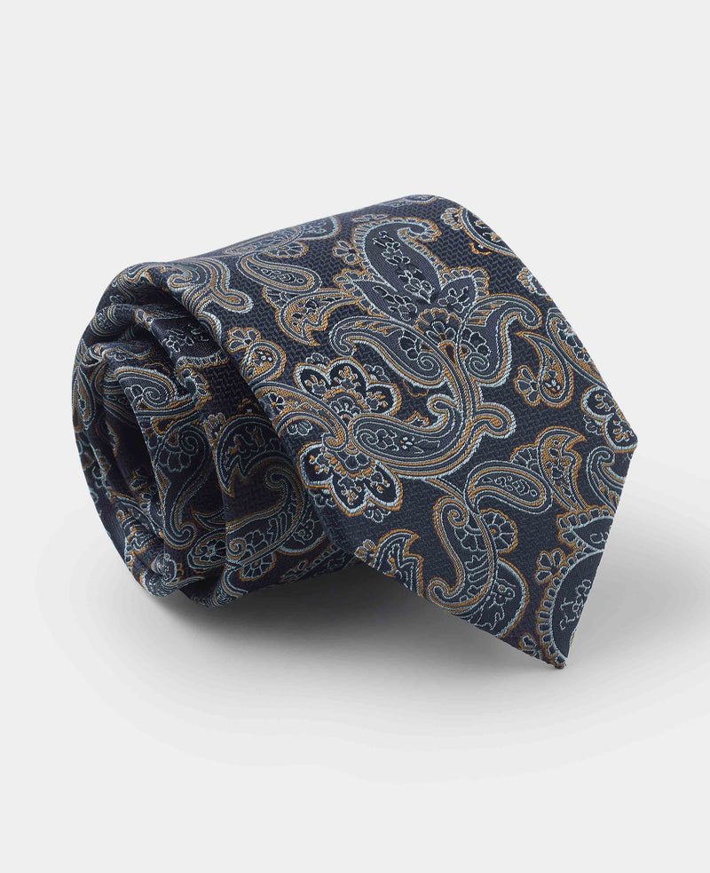 Navy Brown Paisley Silk Tie