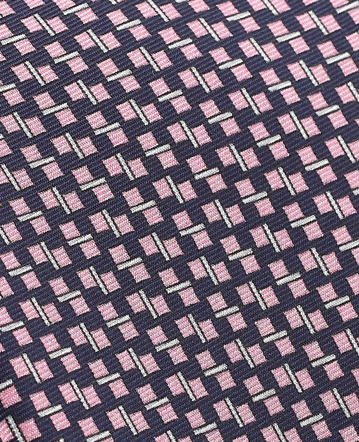 Men's Navy Pink Square Print Silk Tie fabric detail