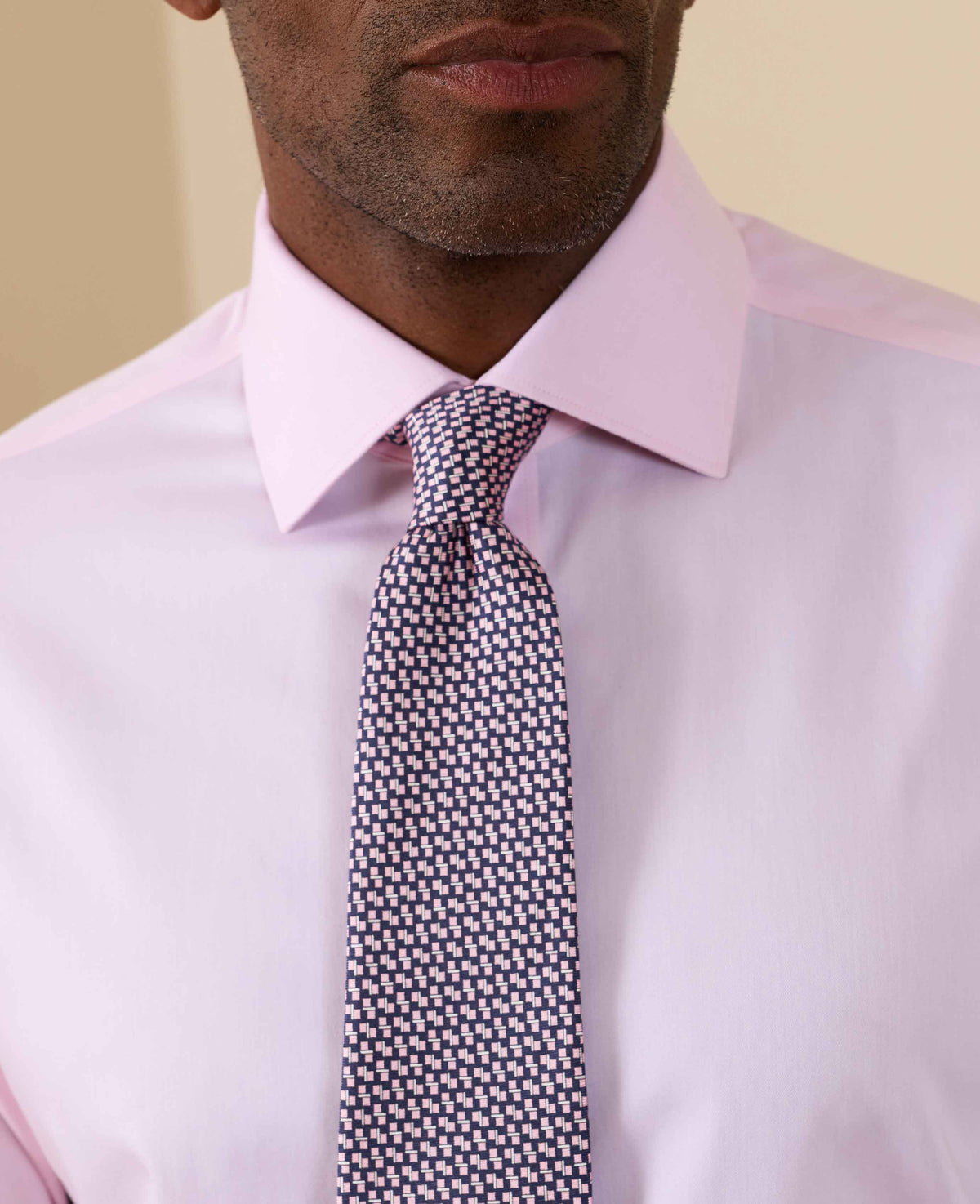 Navy Pink Square Print Silk Tie