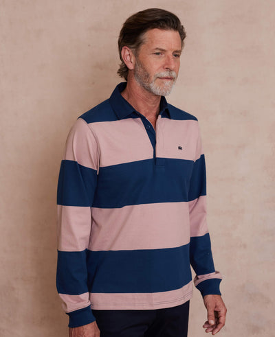 navy pink stripe heavyweight cotton jersey rugby shirt mpl015dpk model image 1