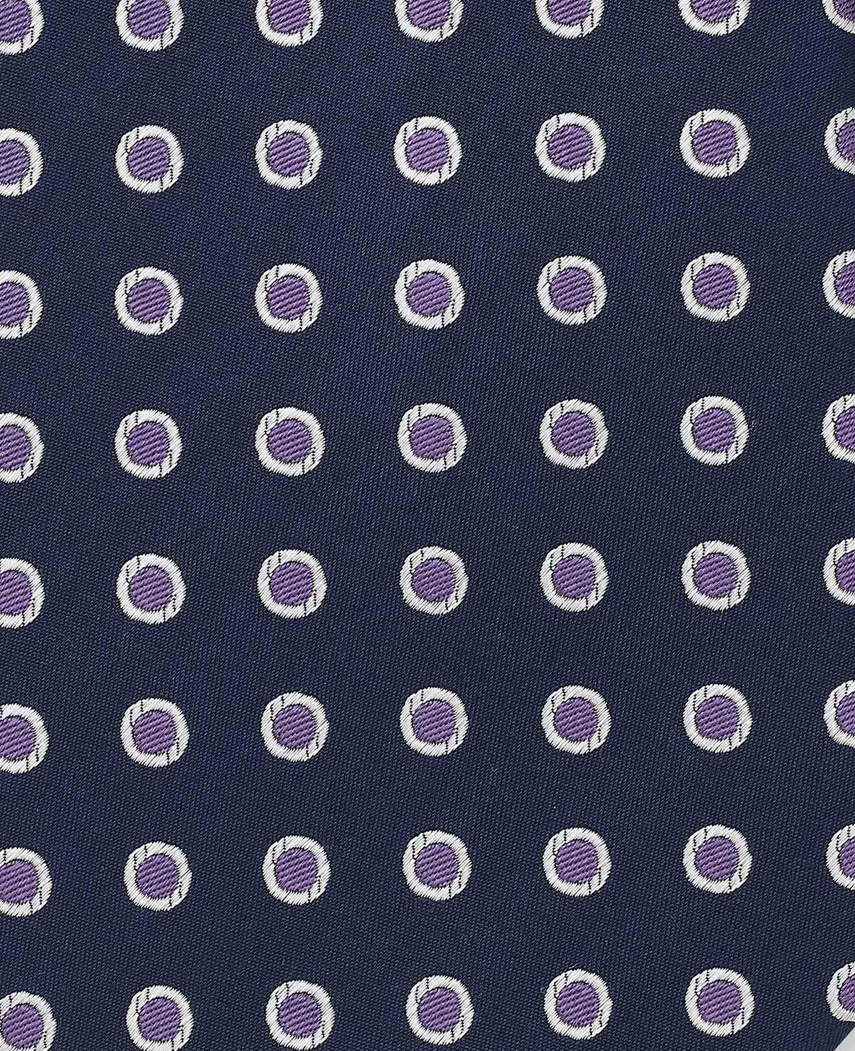 Men's Navy Purple Polka Dot Seven Fold Silk Tie fabric detail