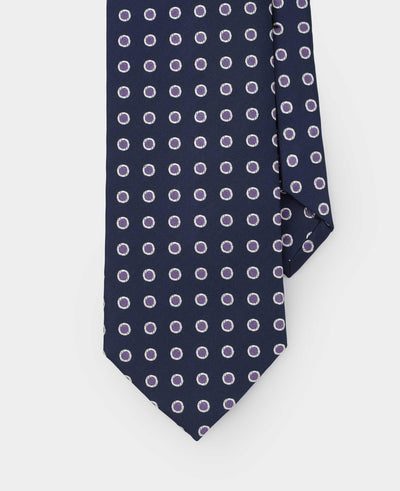 Navy Purple Polka Dot Seven Fold Silk Tie