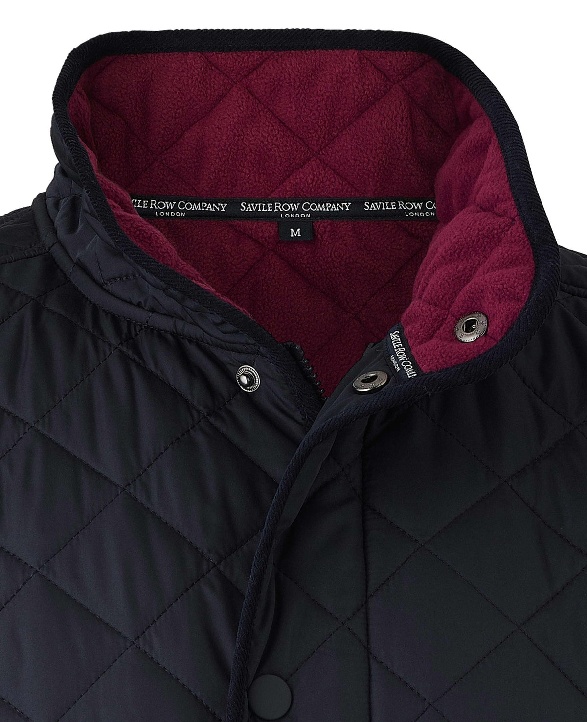 Navy Quilted Jacket With Corduroy Trim