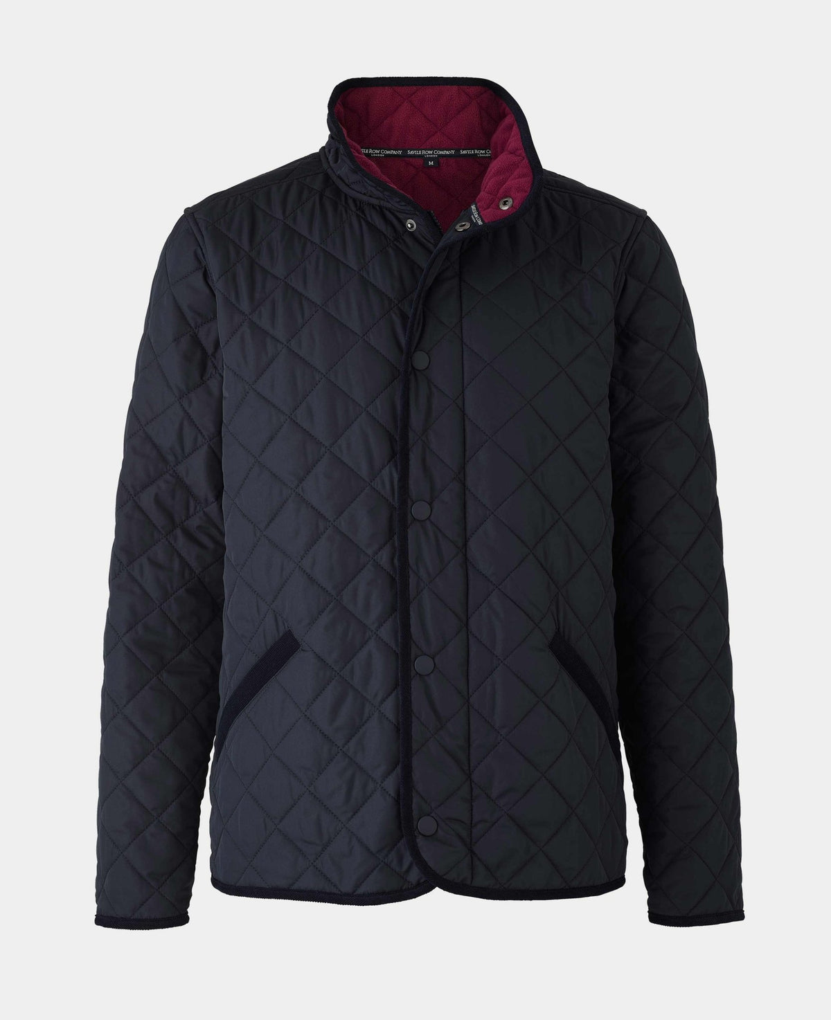 Navy Quilted Jacket With Corduroy Trim