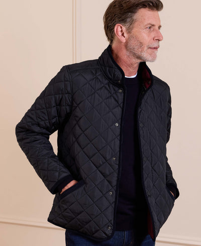 Navy Quilted Jacket With Corduroy Trim