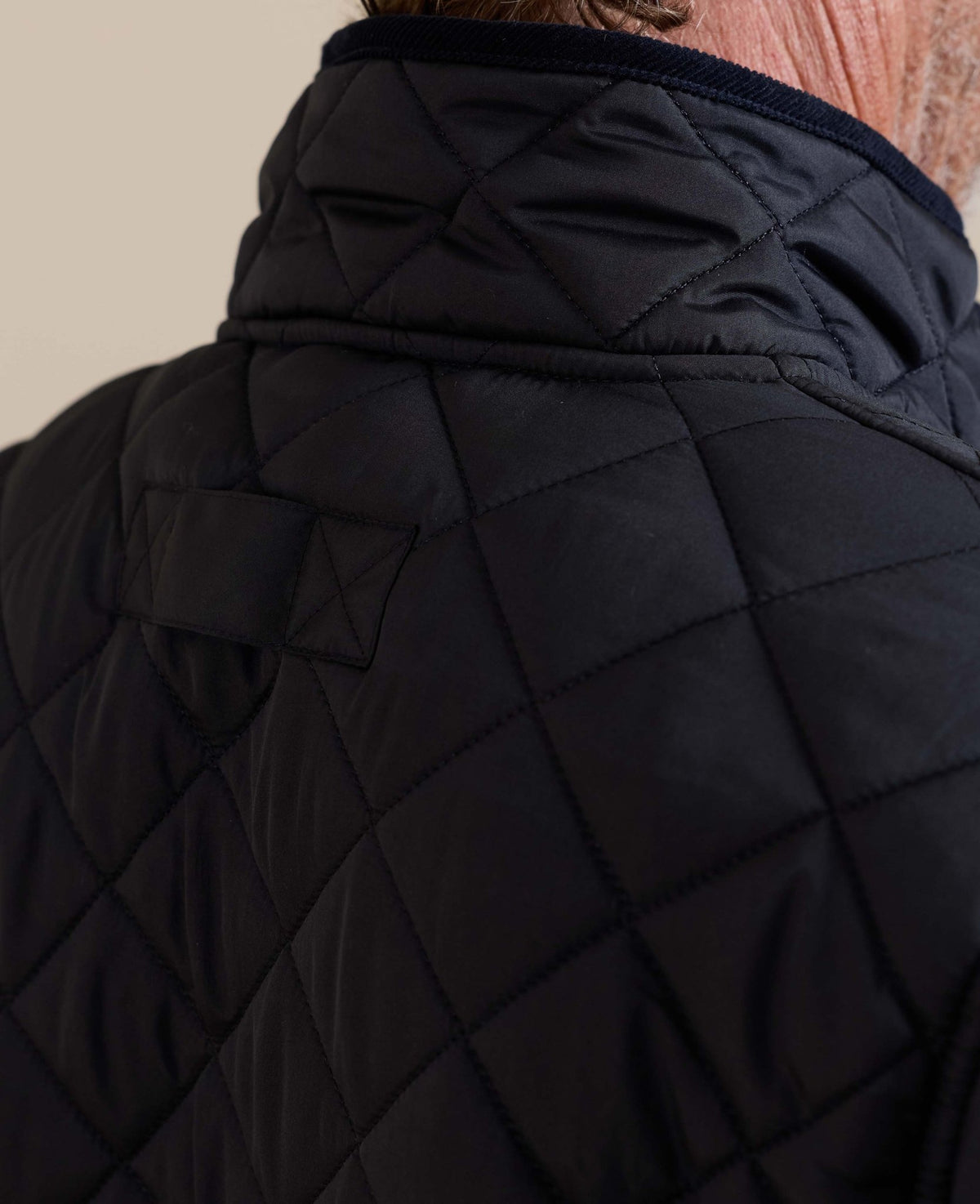 Navy Quilted Jacket With Corduroy Trim