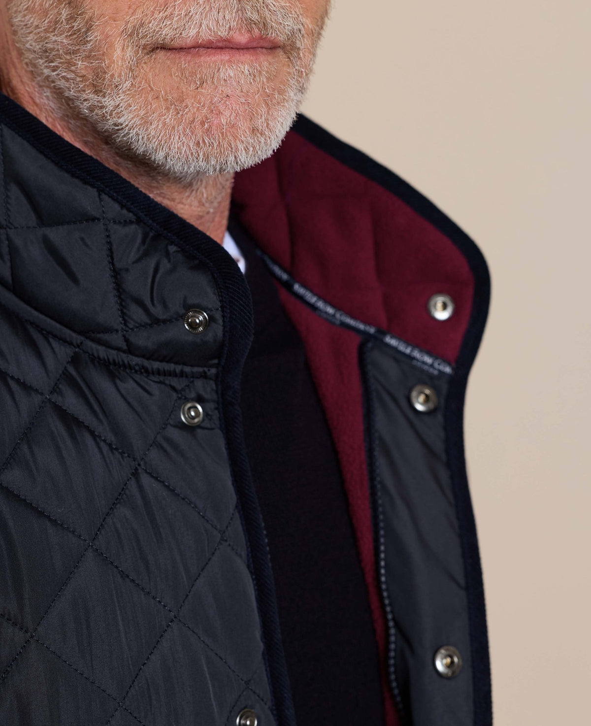 Navy Quilted Jacket With Corduroy Trim