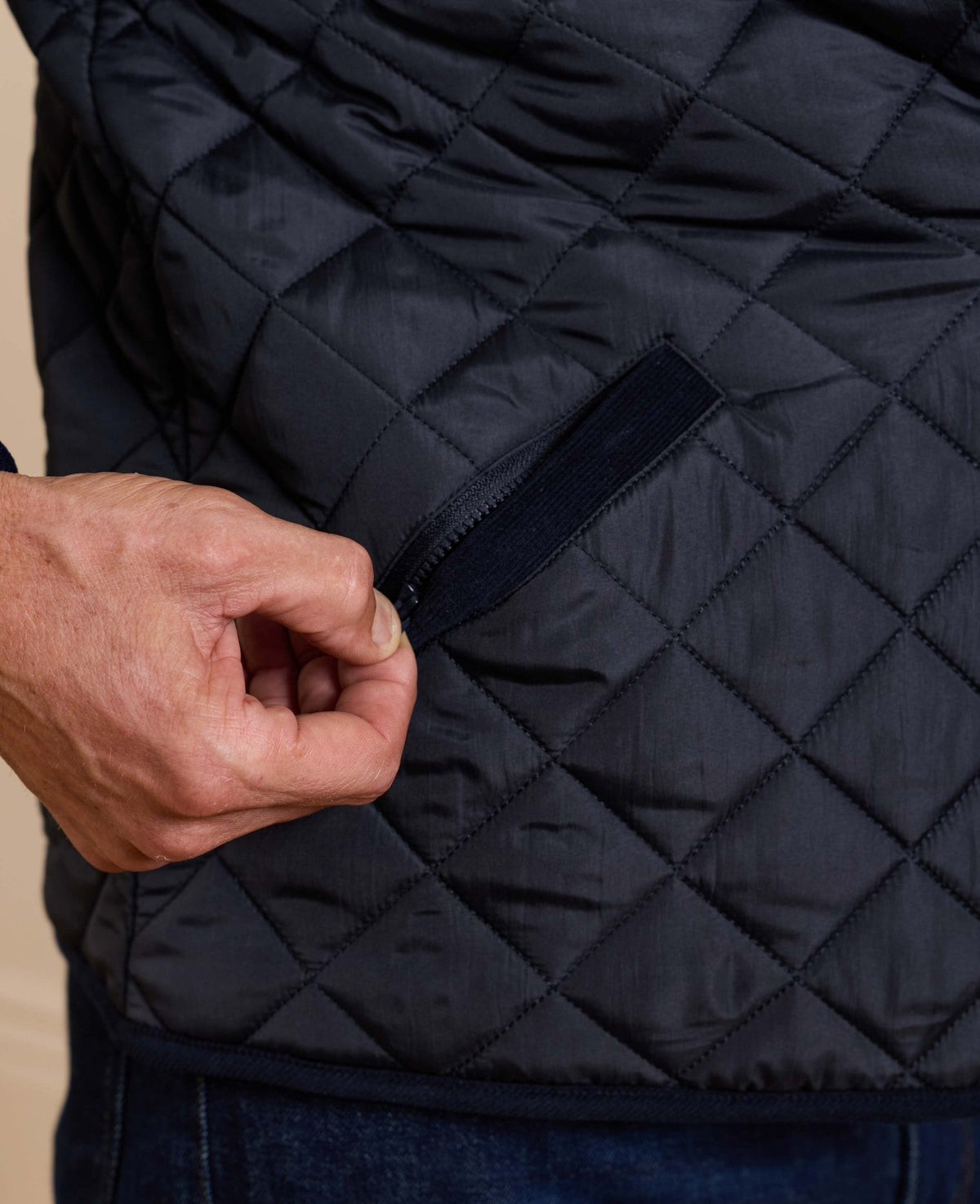 Navy Quilted Jacket With Corduroy Trim