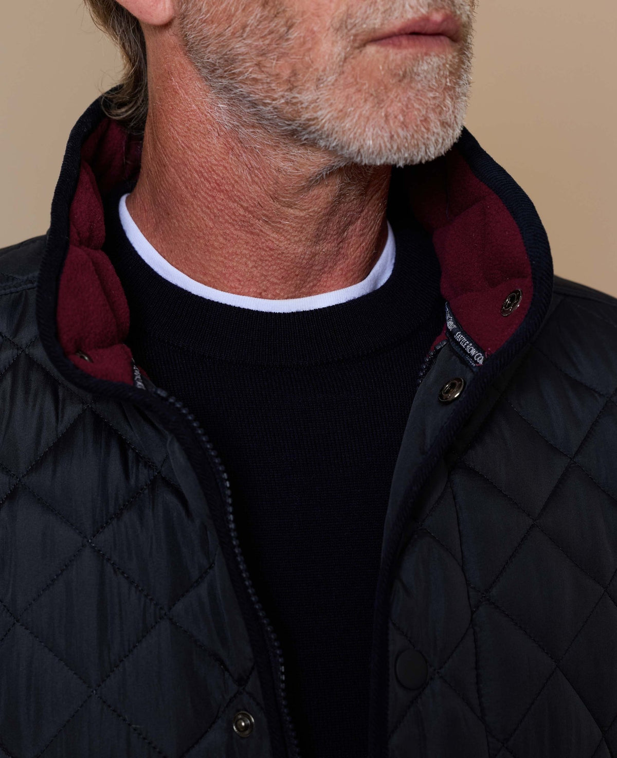 Navy Quilted Jacket With Corduroy Trim