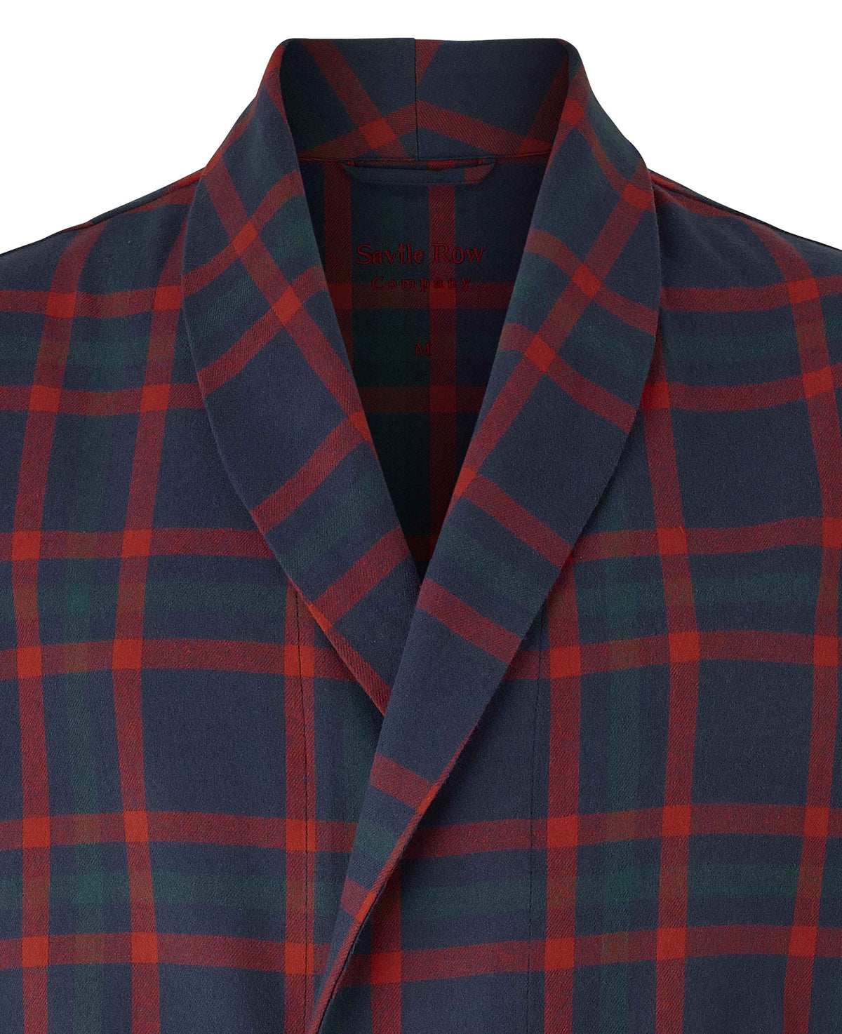 Navy Red Brushed Cotton Twill Check Dressing Gown