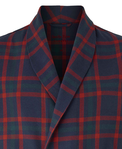Navy Red Brushed Cotton Twill Check Dressing Gown