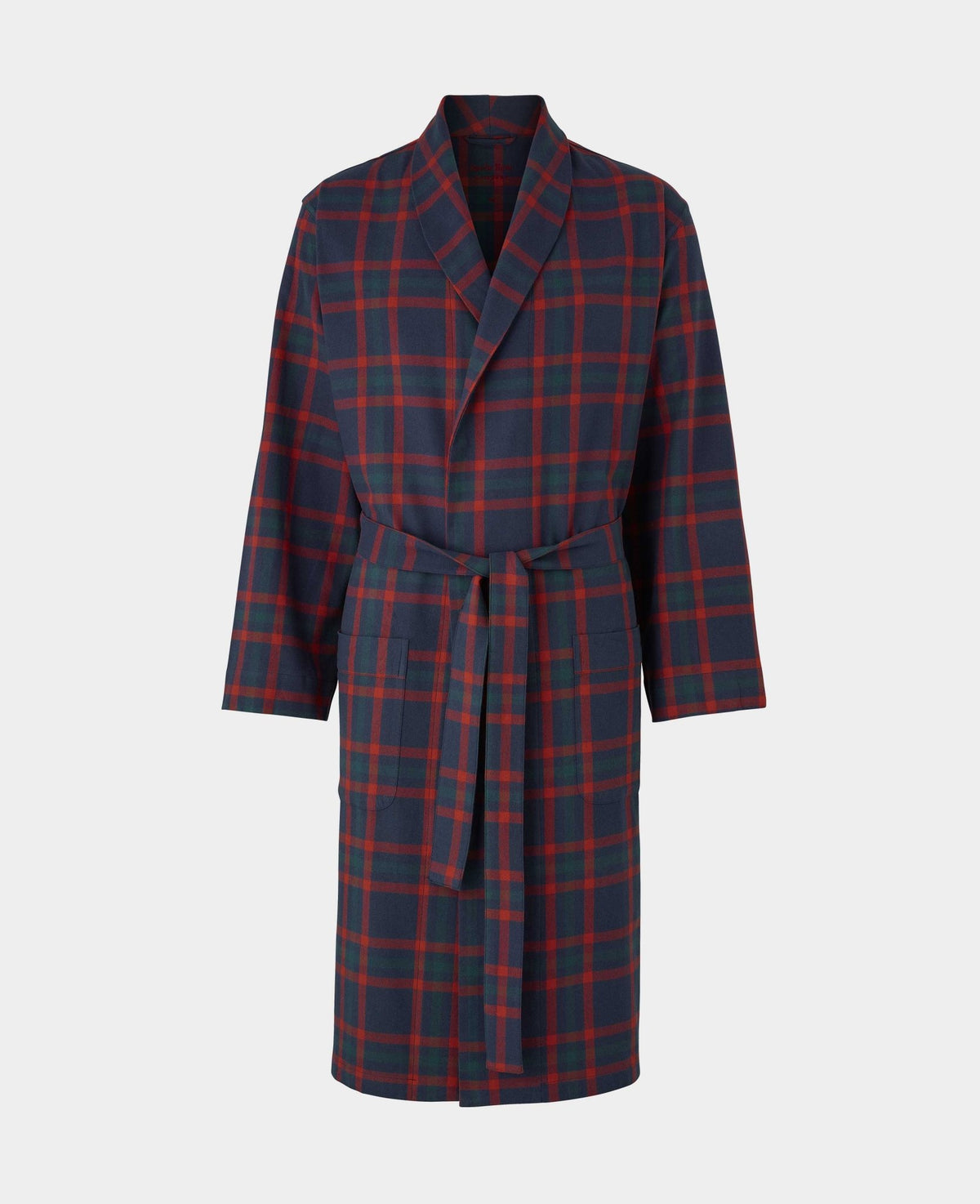 Navy Red Brushed Cotton Twill Check Dressing Gown