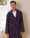 Navy Red Brushed Cotton Twill Check Dressing Gown