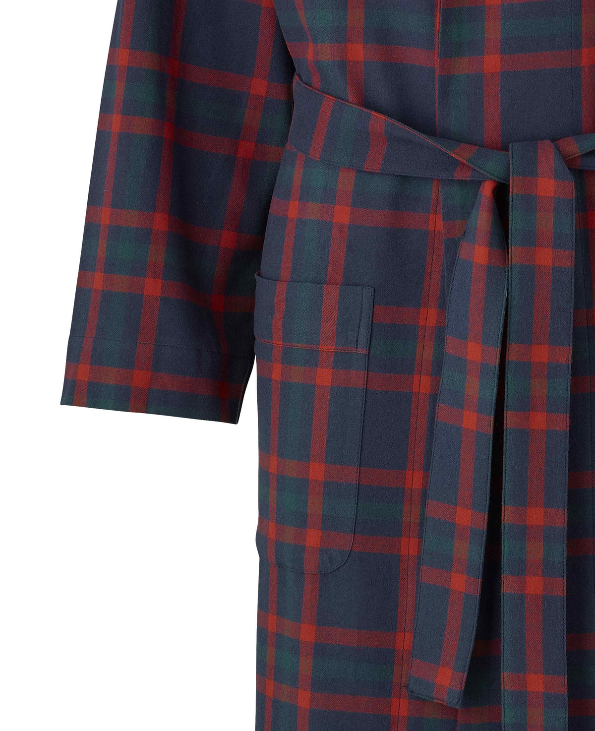 Navy Red Brushed Cotton Twill Check Dressing Gown
