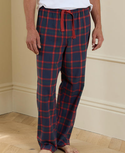 Navy Red Brushed Cotton Twill Check Lounge Pants