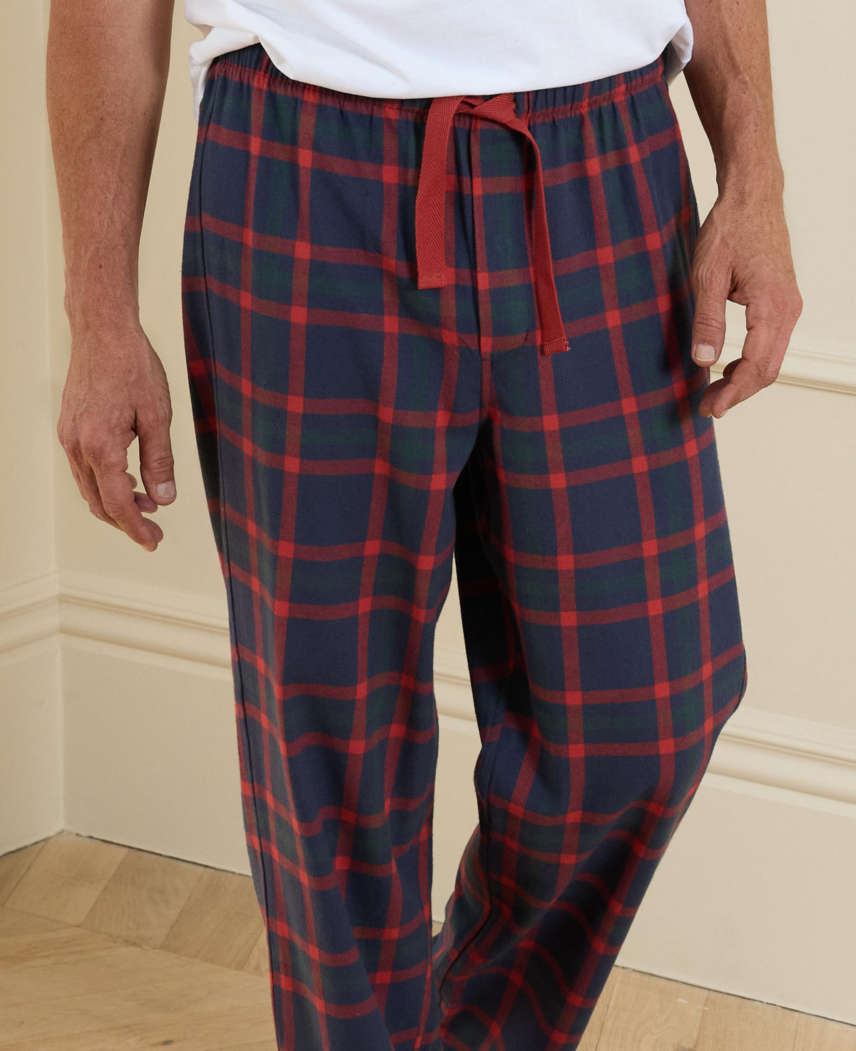 Navy Red Brushed Cotton Twill Check Lounge Pants
