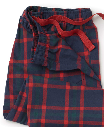 Men's Navy Red Brushed Cotton Twill Check Lounge Pants waist detail