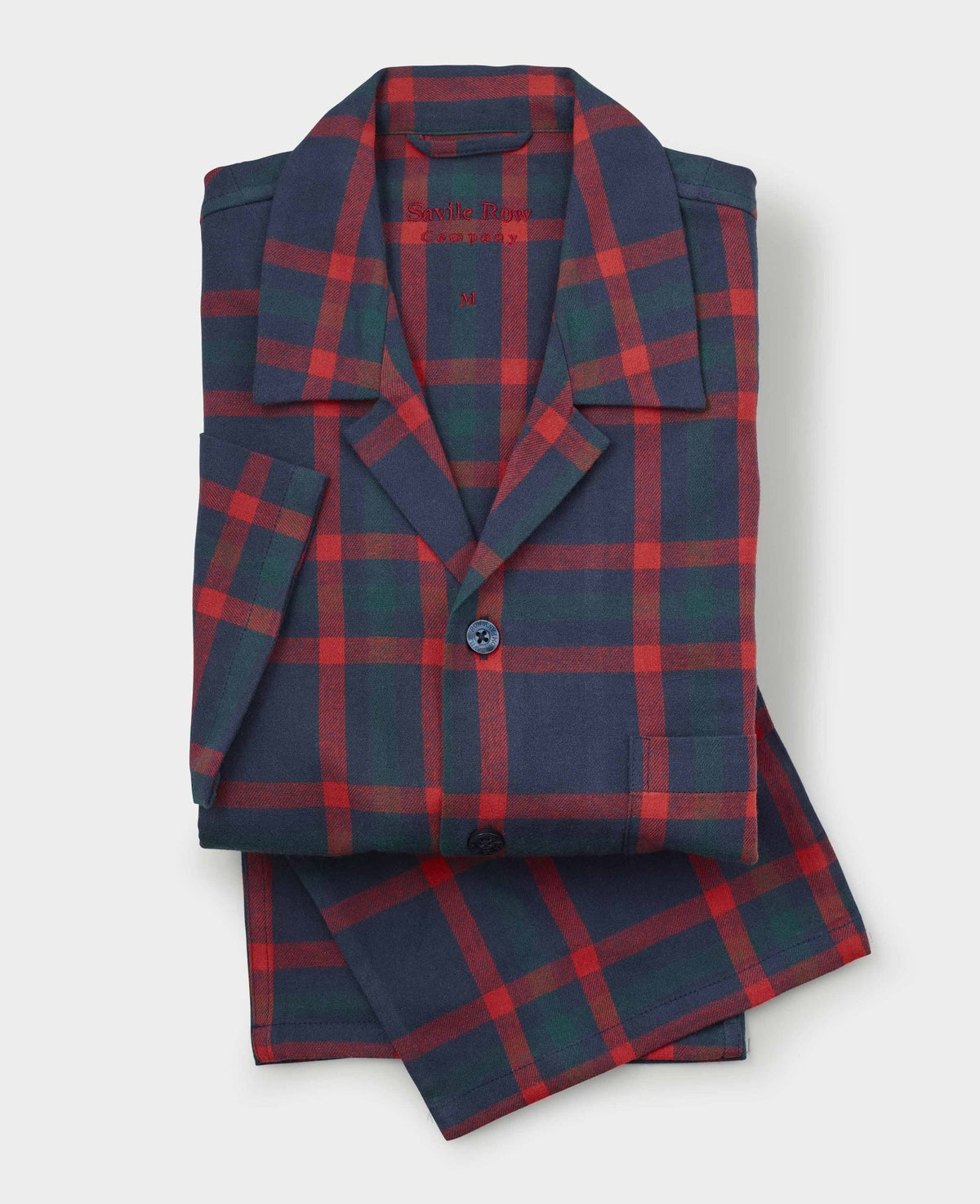 Navy Red Brushed Cotton Twill Check Revere Collar Pyjamas