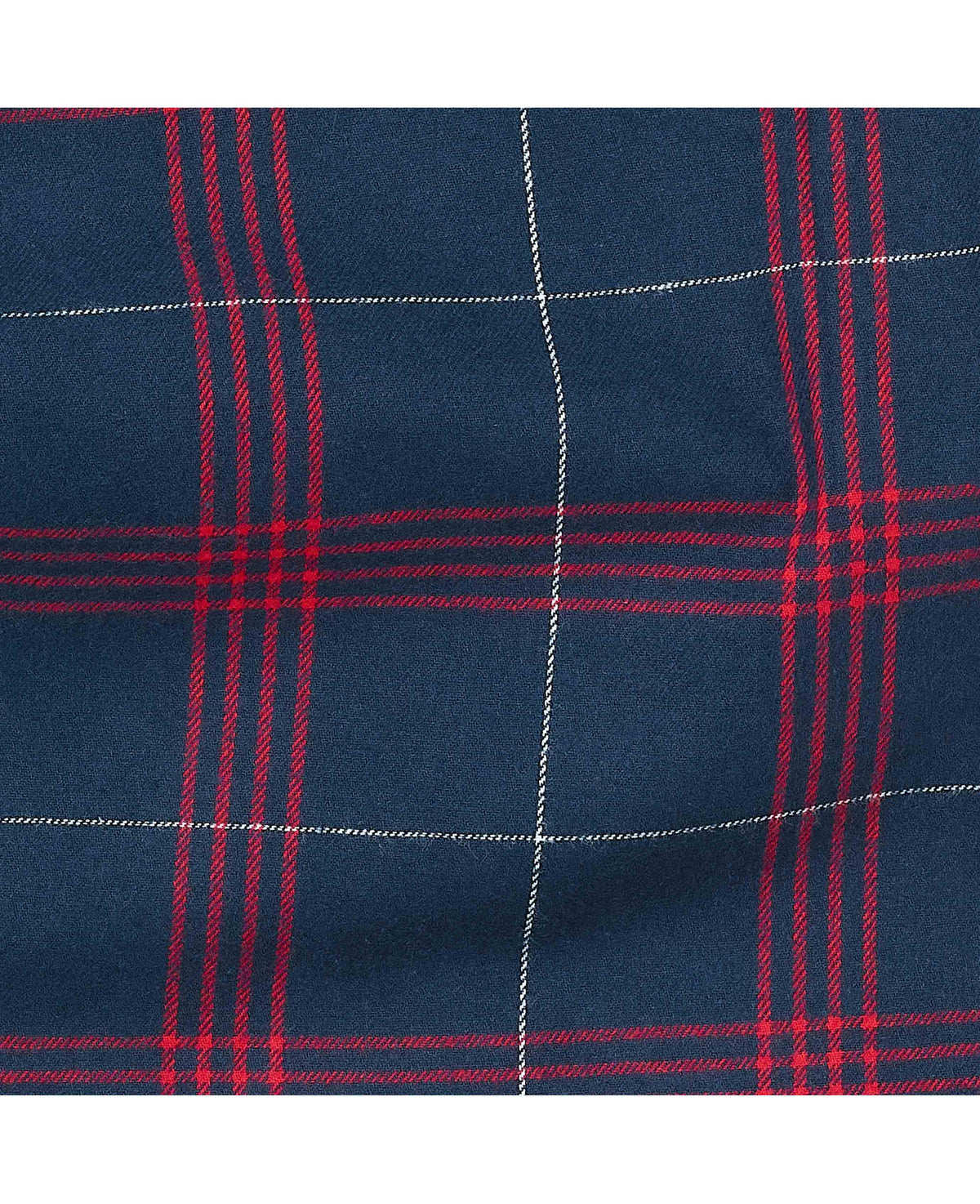 Men's Navy Red Brushed Cotton Twill Window Check Lounge Pants fabric detail