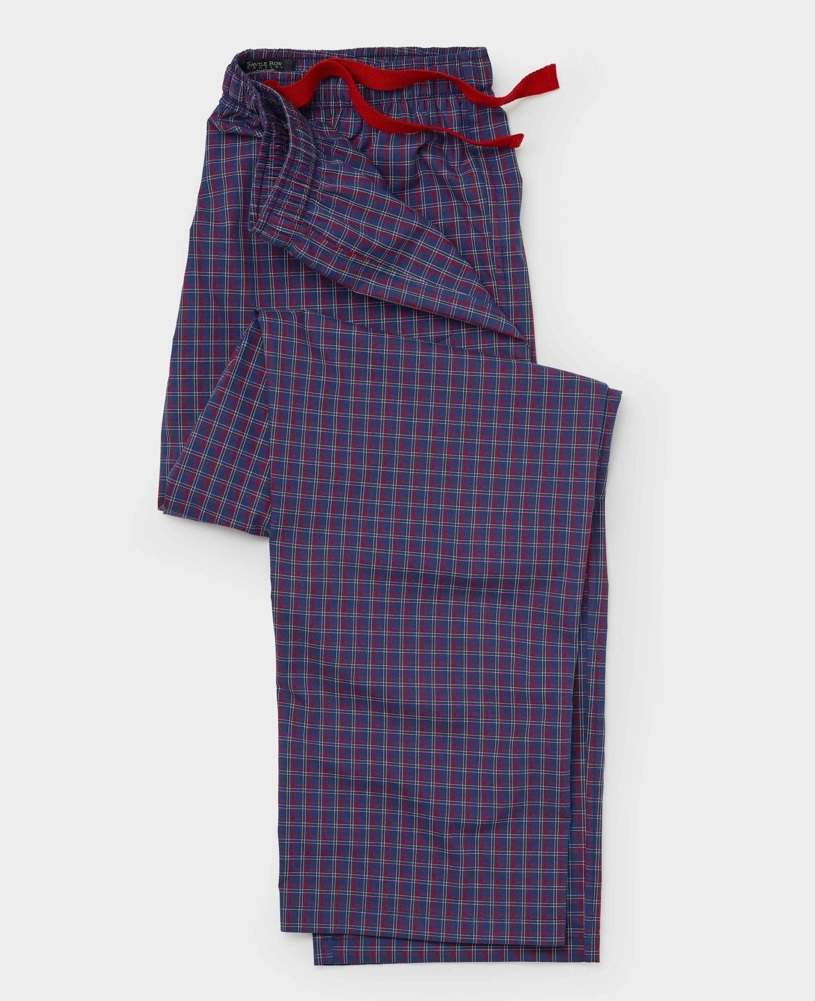Men's Navy Red Check Cotton Lounge Pants Savile Row Company