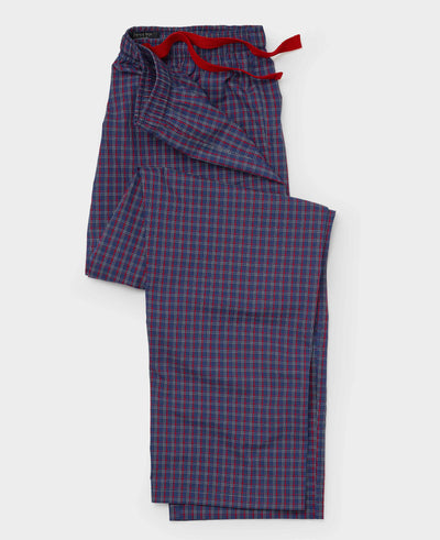 Navy Red Check Cotton Lounge Pants