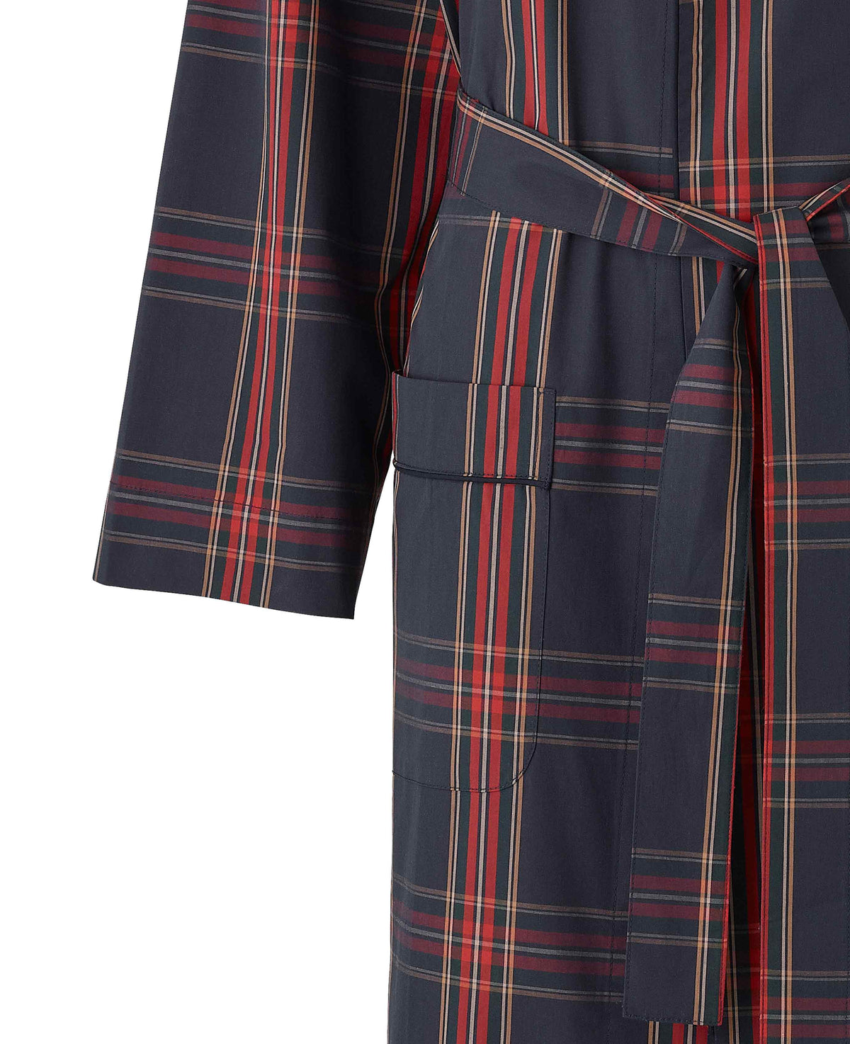 Navy Red Cotton Check Dressing Gown